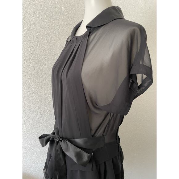 Cristina Gavioli Top  Blouse Tiered Ruffled Tie Front Black - Picture 10 of 16